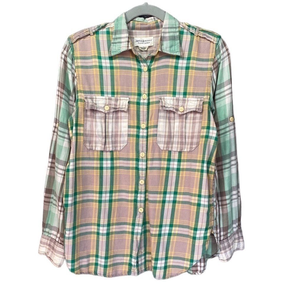 Ralph Lauren Denim & Supply Green Plaid Long Sleeve Cotton Button Up Shirt Sz S